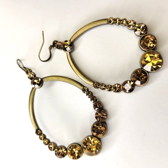 Gold Amber Rhinestone Large Oval Earrings - Picture 5 of 11